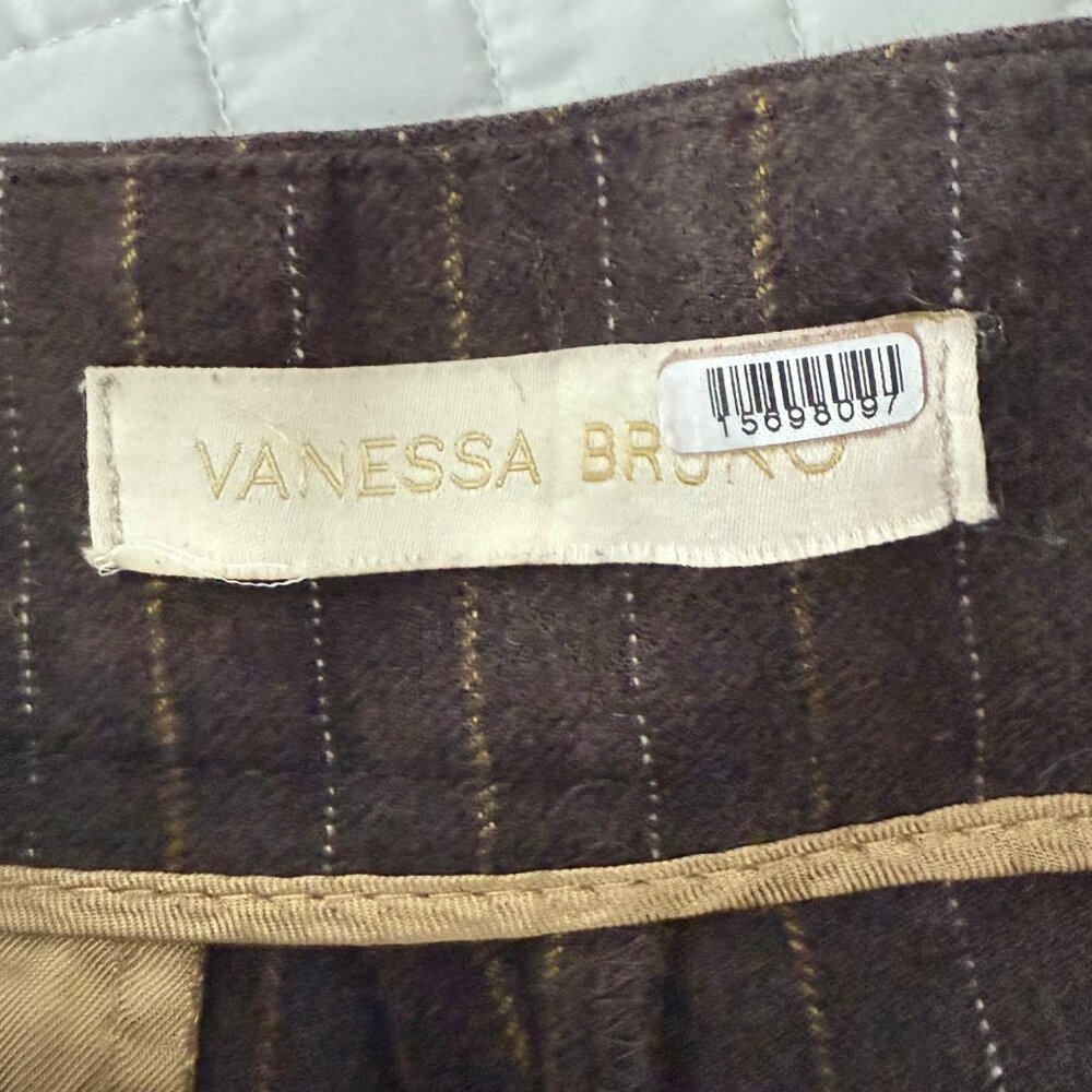 Vanessa Bruno Brown Pinstripe Wide-Leg Trousers Size 40 Wool Viscose Blend Women - Picture 6 of 16